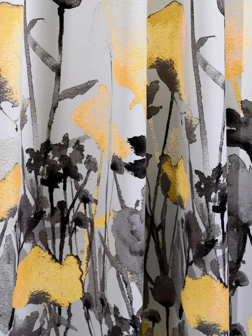 Half Moon Zuri Flora Room Darkening Yellow Gray Curtains 52x95 Lot of 8 EUC